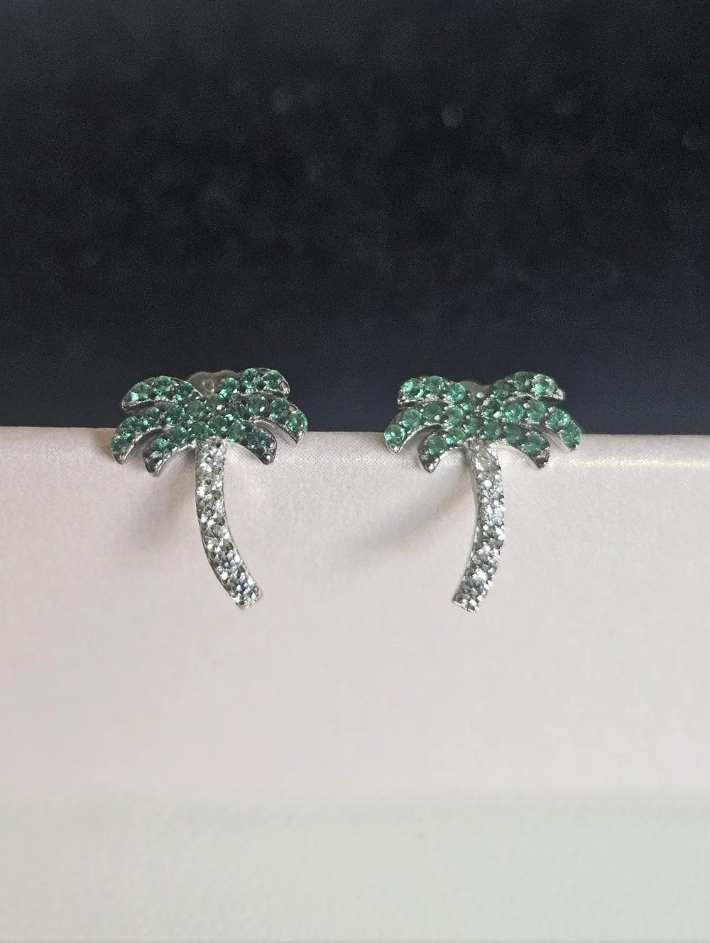925 Sterling Silver Palm Tree CZ Pushback Stud Earrings